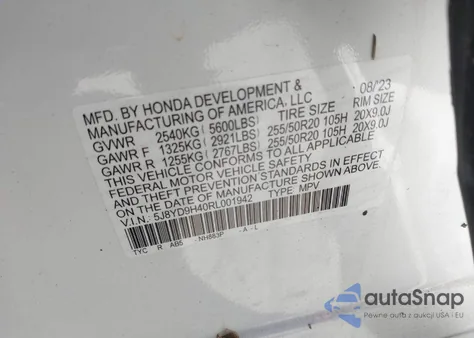 2024 Acura Mdx Technology z USA, uszkodzony, nr VIN 5J8YD9H40RL001942